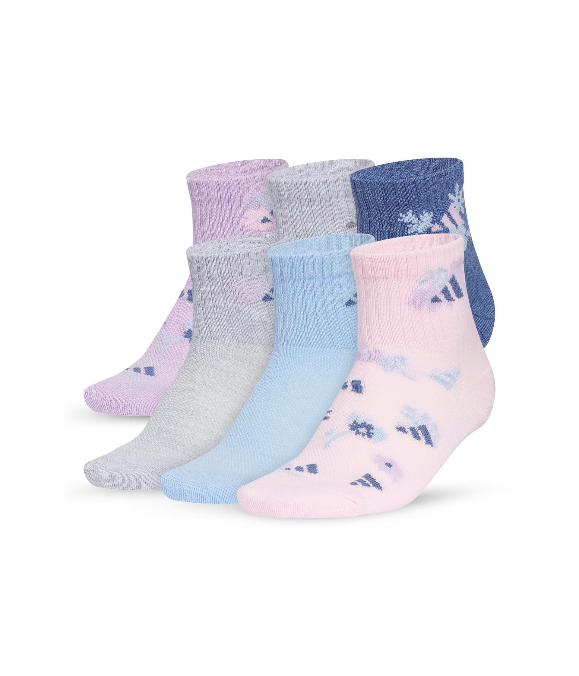 adidas Kids Athletic Cushioned 6-Pack Quarter Socks (Little Kid/Big Kid/Adult) — cor Prata