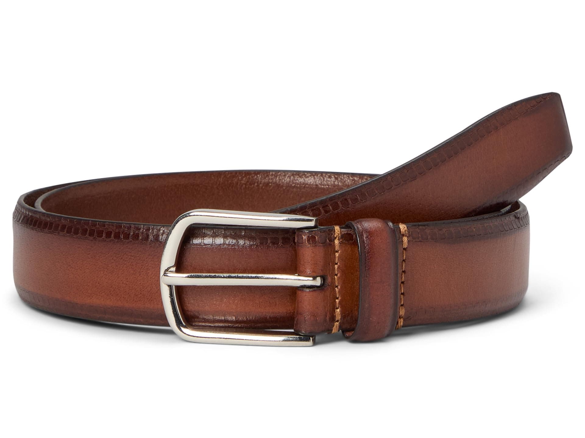 Johnston & Murphy Edge Embossed Leather Belt — cor Marrom