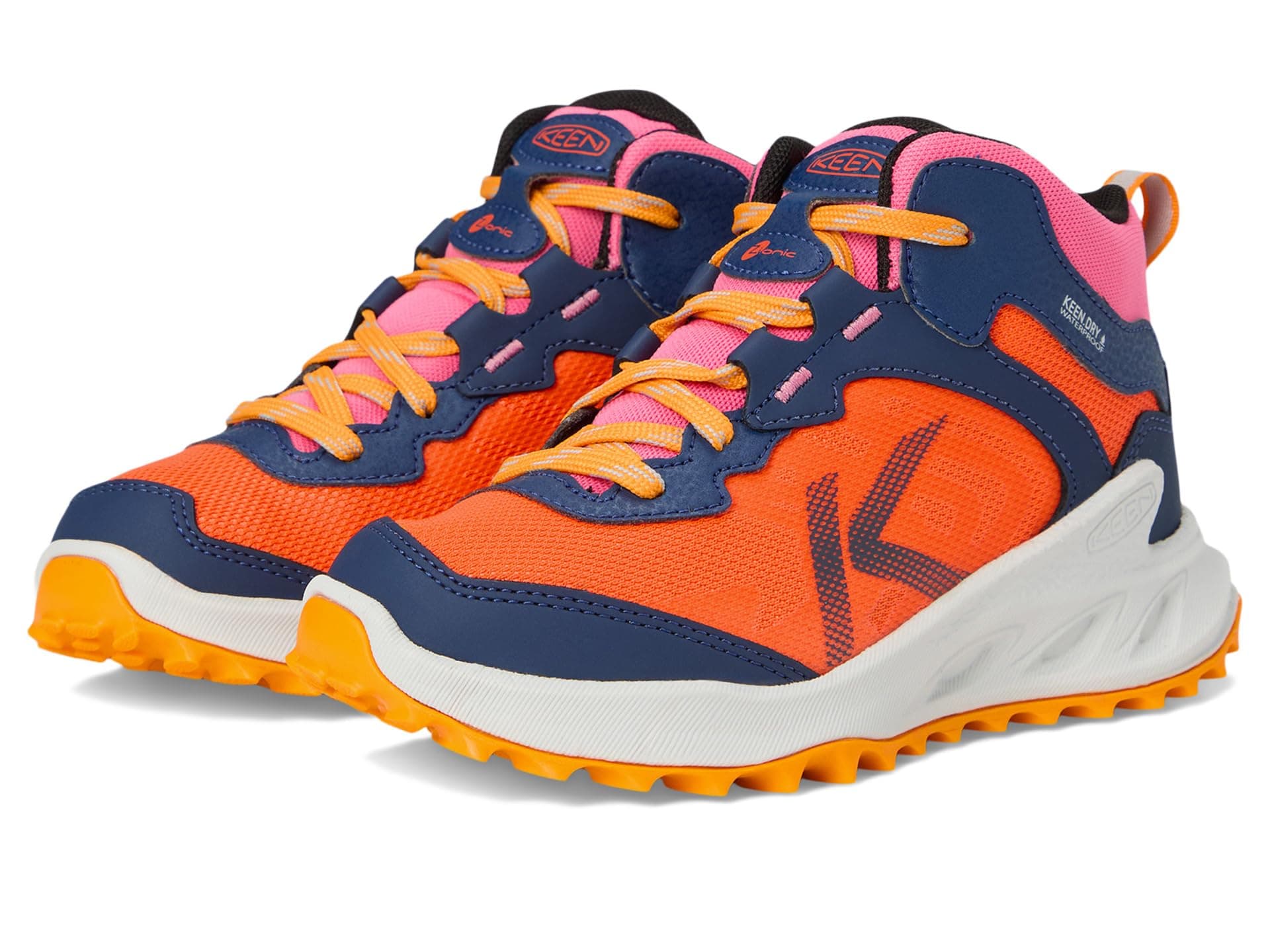 KEEN Kids Zionic Mid Height Waterproof All Terrain Easy On Hiking Boots (Little Kid/Big Kid) — cor Laranja