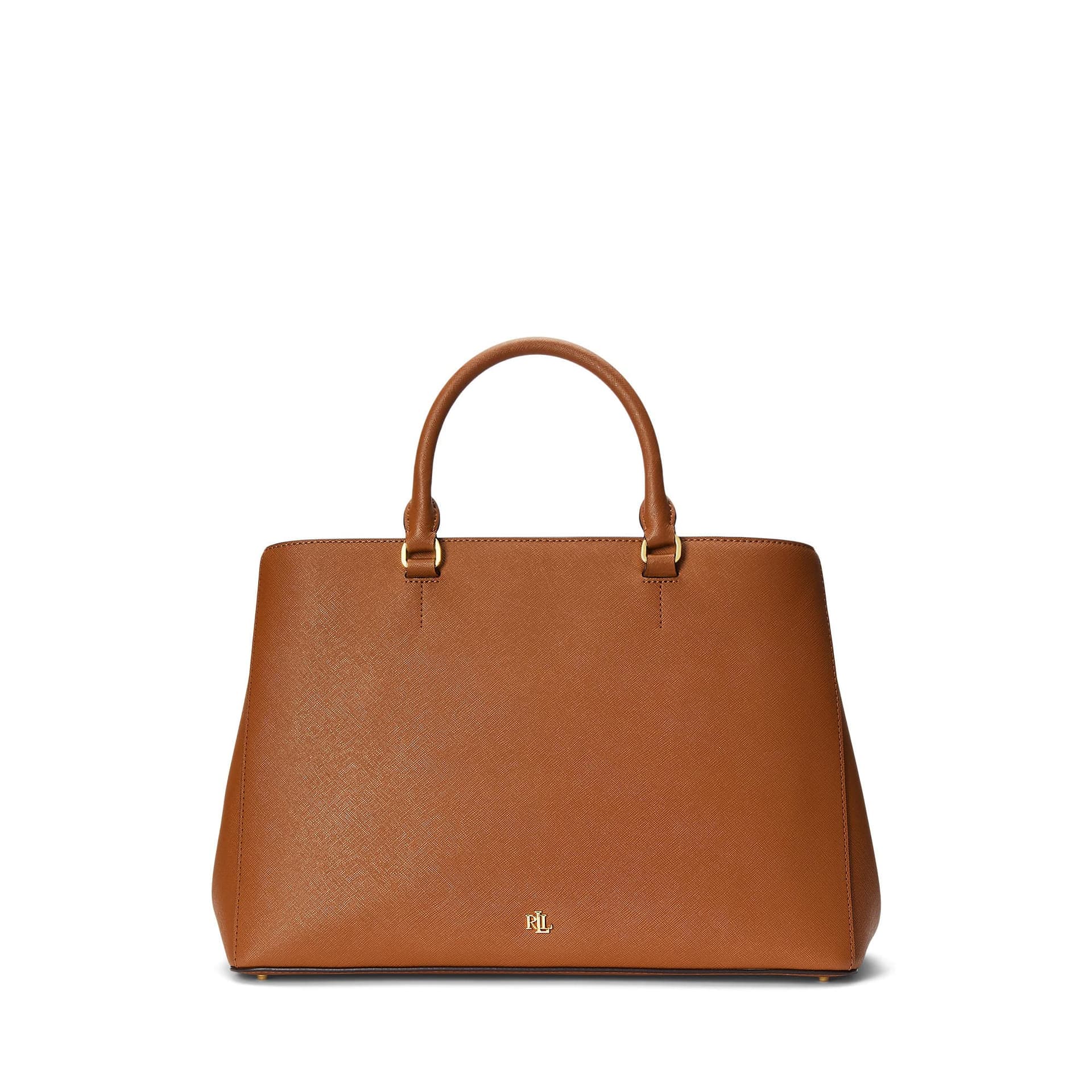 Lauren Ralph Lauren Crosshatch Leather Large Hanna Satchel — cor Marrom