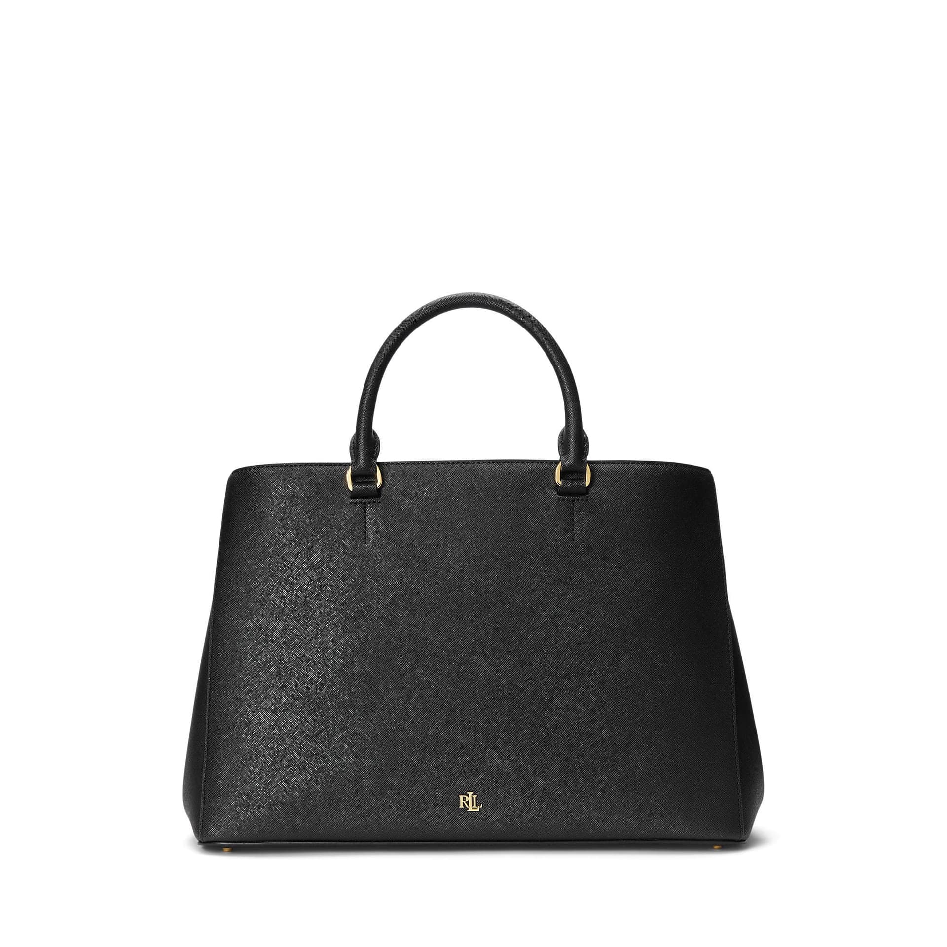 Lauren Ralph Lauren Crosshatch Leather Large Hanna Satchel — cor Preto