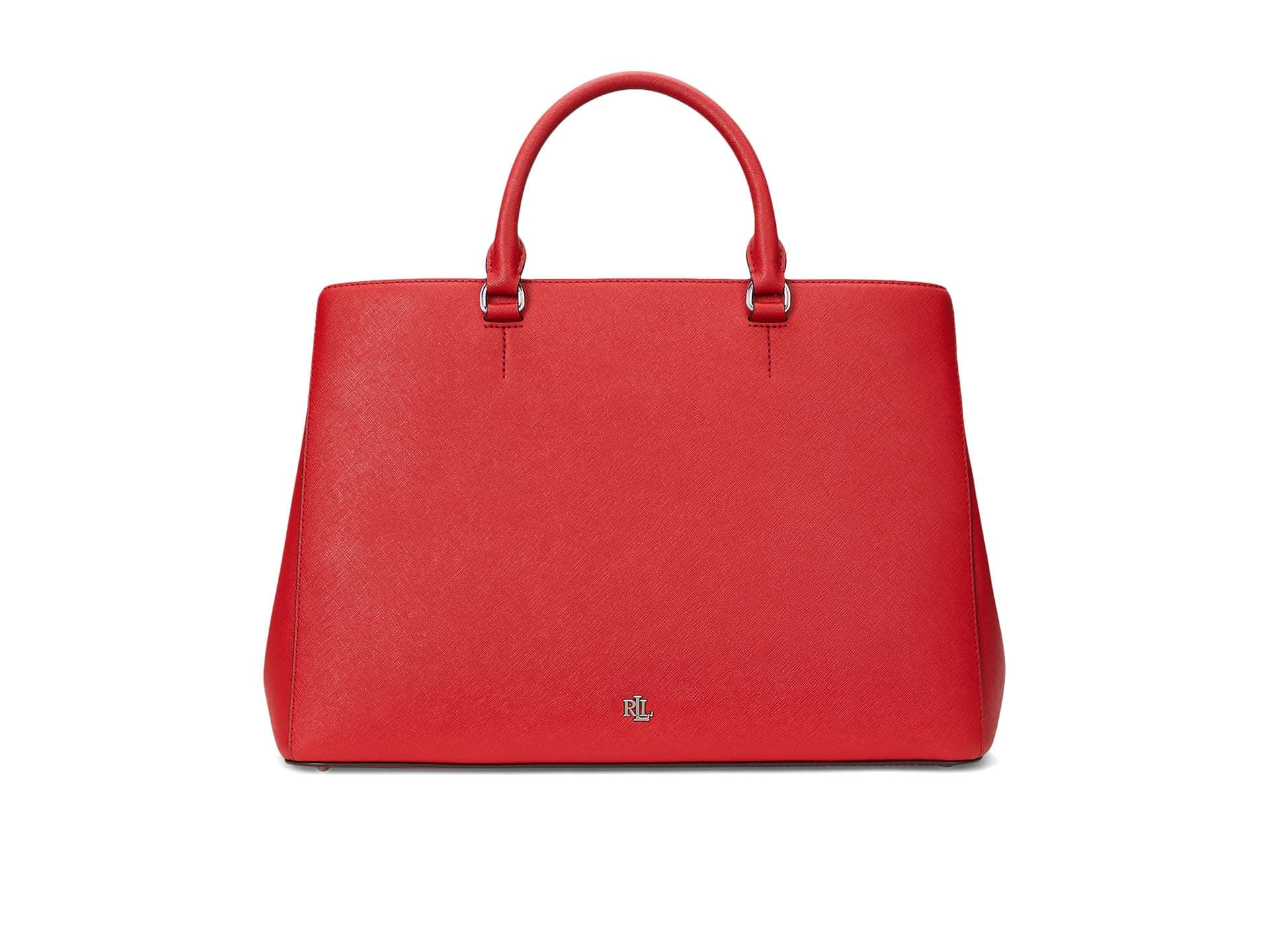 Lauren Ralph Lauren Crosshatch Leather Large Hanna Satchel — cor Vermelho