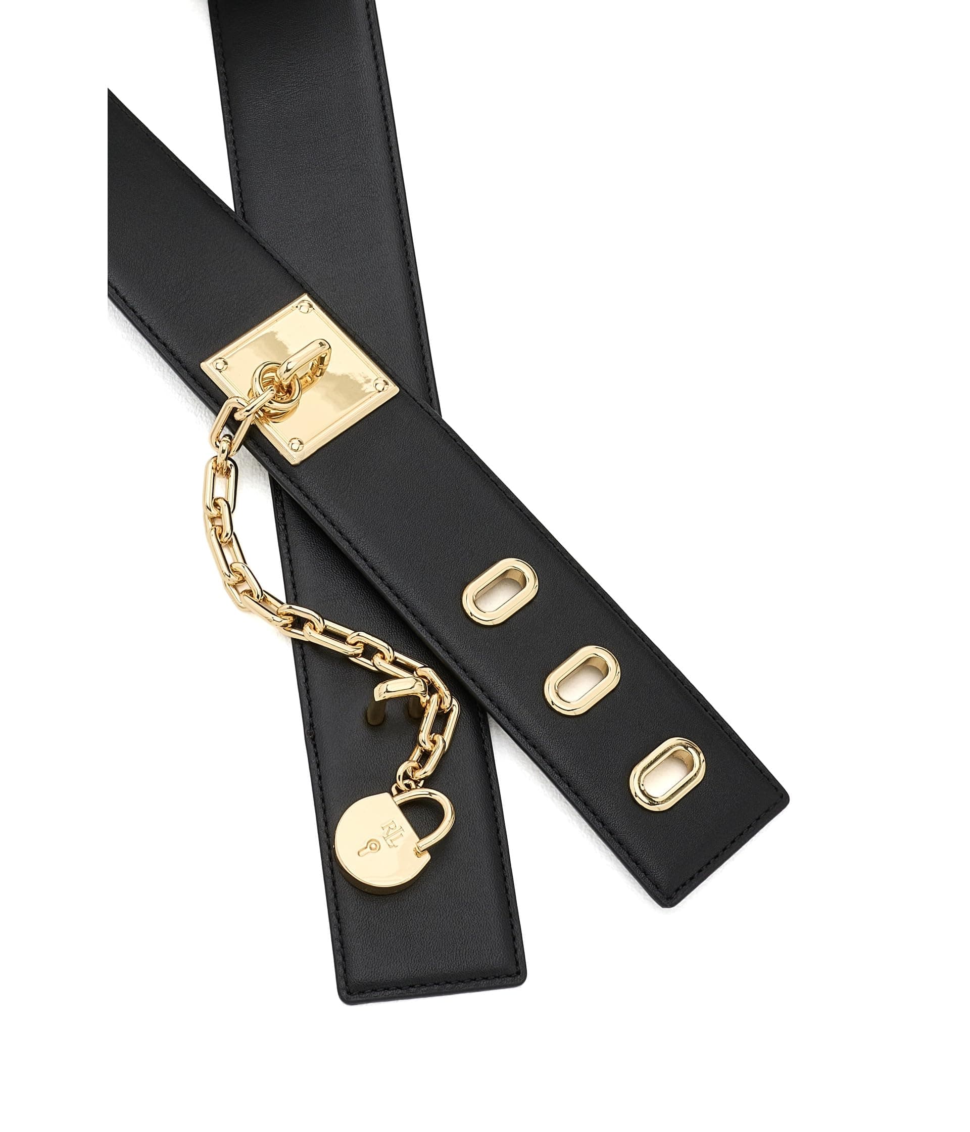 Lauren Ralph Lauren Leather Chain Padlock Wide Belt — vista 2