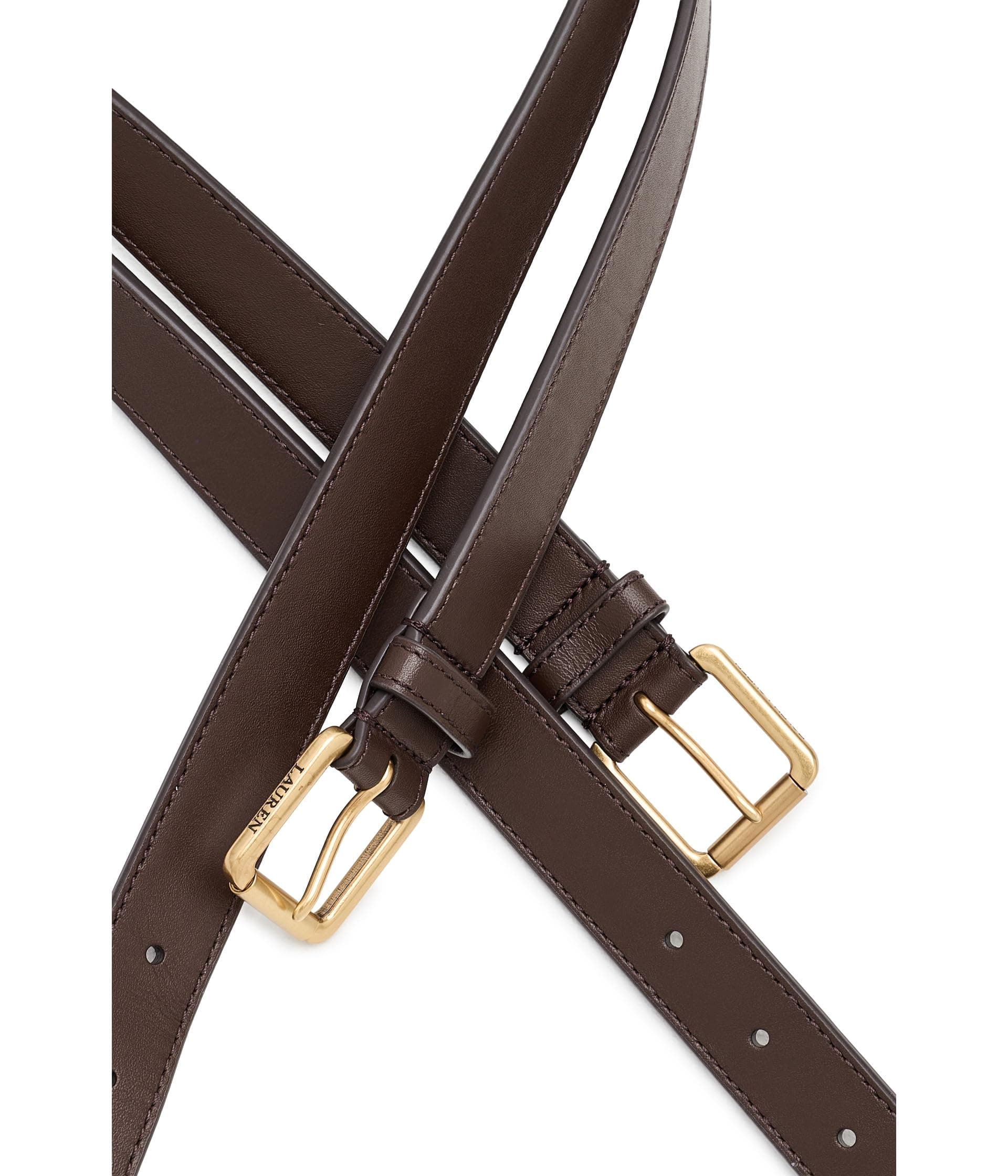 Lauren Ralph Lauren Leather Double-Buckle Stacked Wide Belt — vista 2
