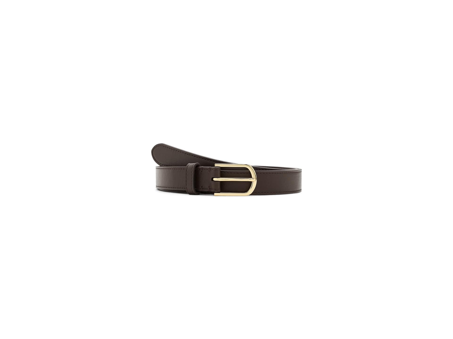 Lauren Ralph Lauren Rounded-Buckle Leather Skinny Belt — cor Marrom