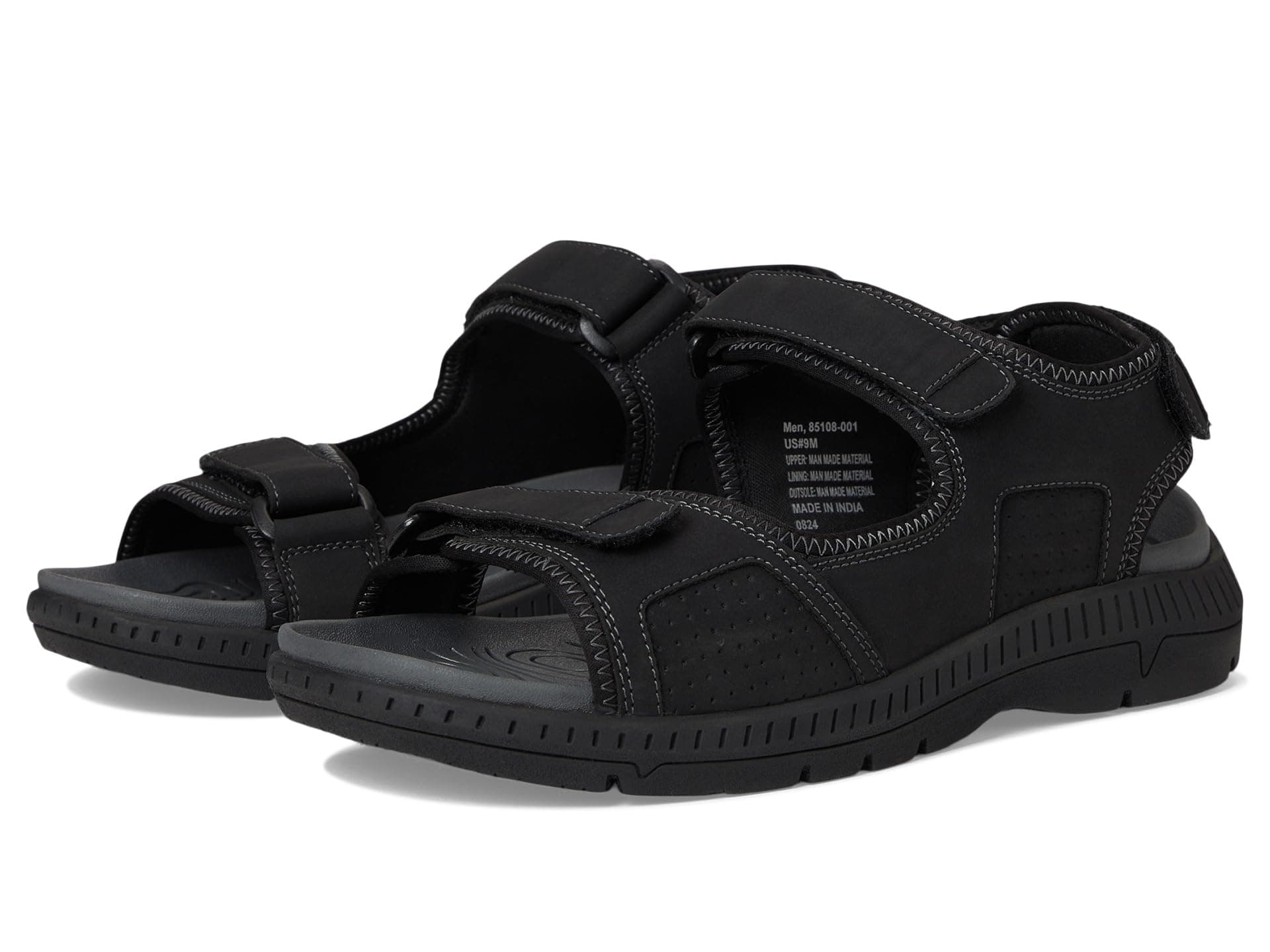 Nunn Bush Laguna 3 Strap River Sandal Lightweight Adjustable and Comfortable — cor Preto