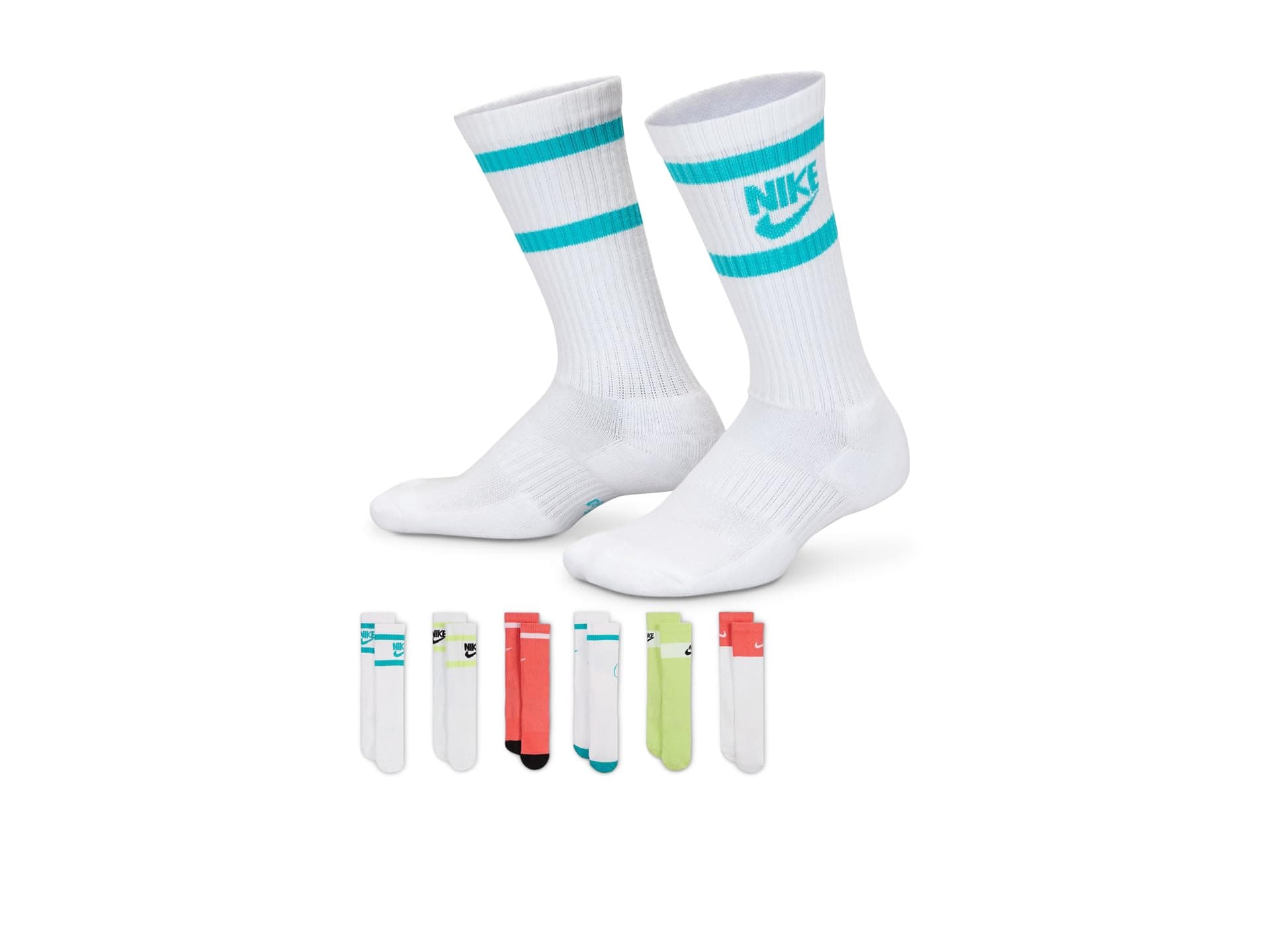 Nike Kids Everyday Cushion Socks 6-Pair Pack (Little Kid/Big Kid) — cor Gelo