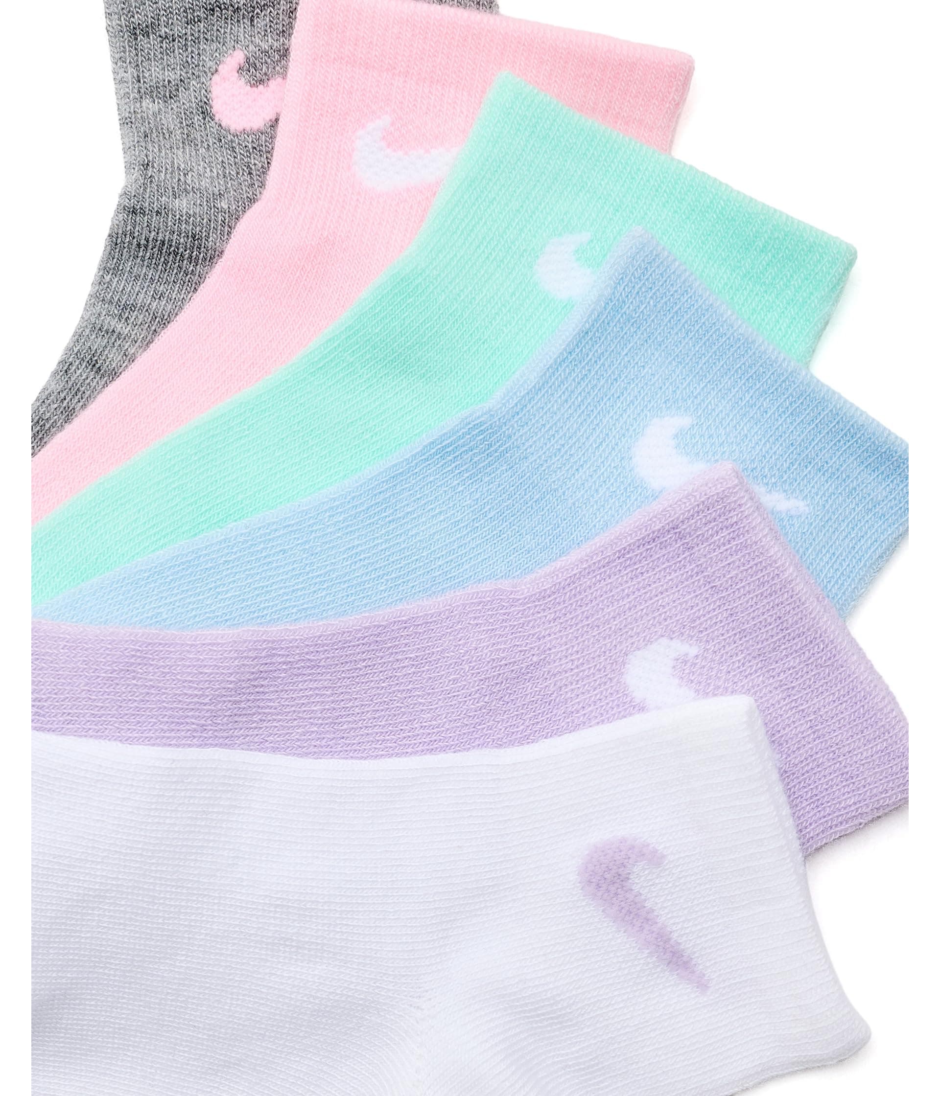 Nike Kids Metallic Swoosh 6-Pack Quarter Socks (Little Kid) — vista 1