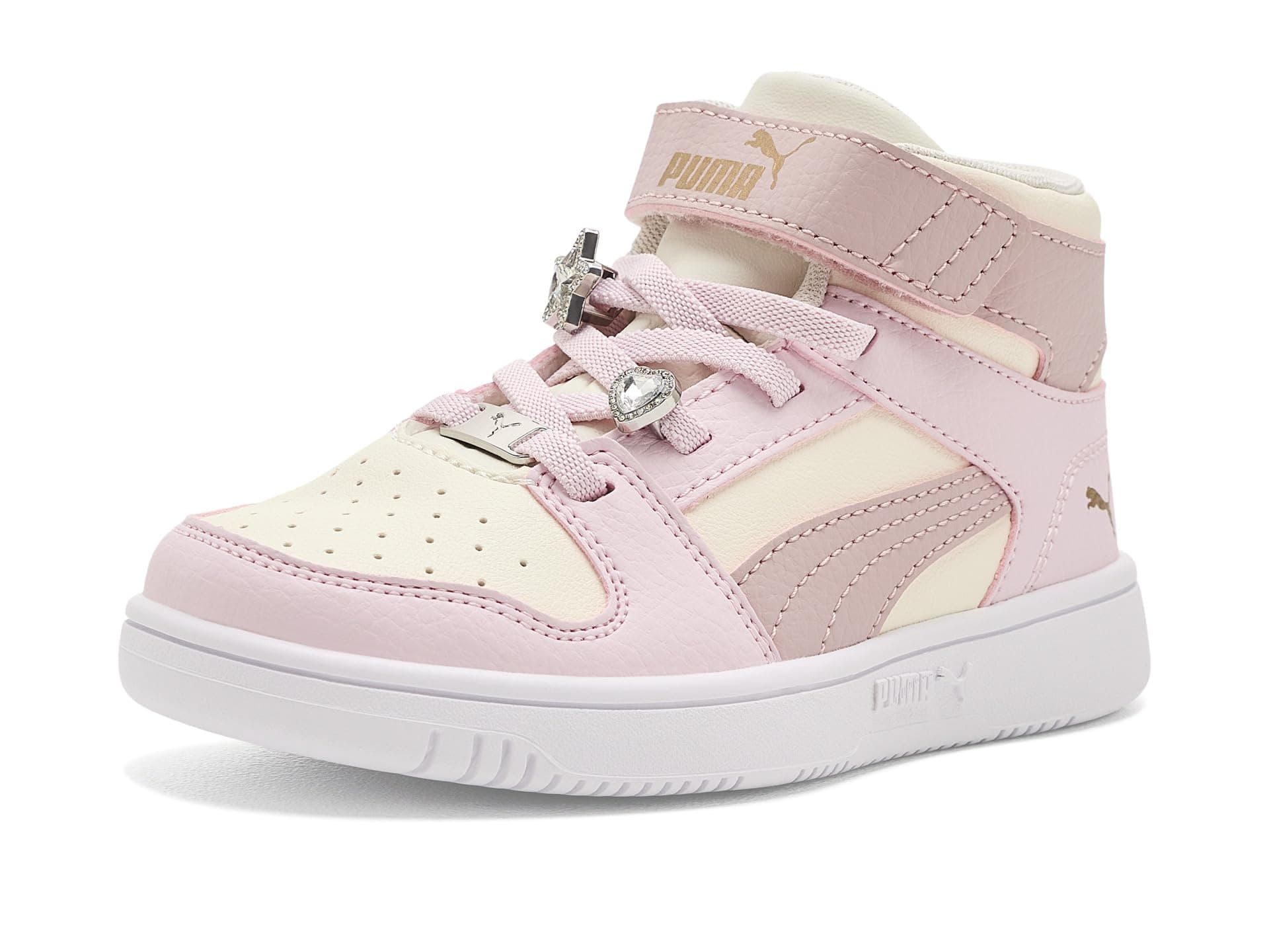 PUMA Kids Rebound Layup Mid Hook-and-Loop Shoes (Little Kid/Big Kid) — cor Pink