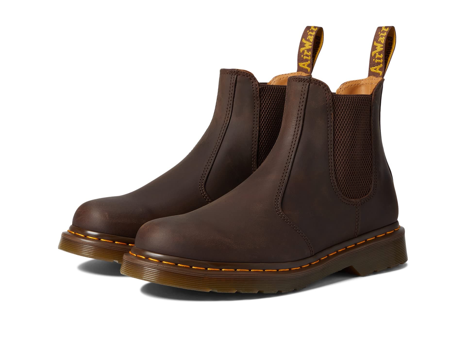 Dr. Martens 2976 Yellow Stitch Smooth Leather Chelsea Boots — cor Marrom
