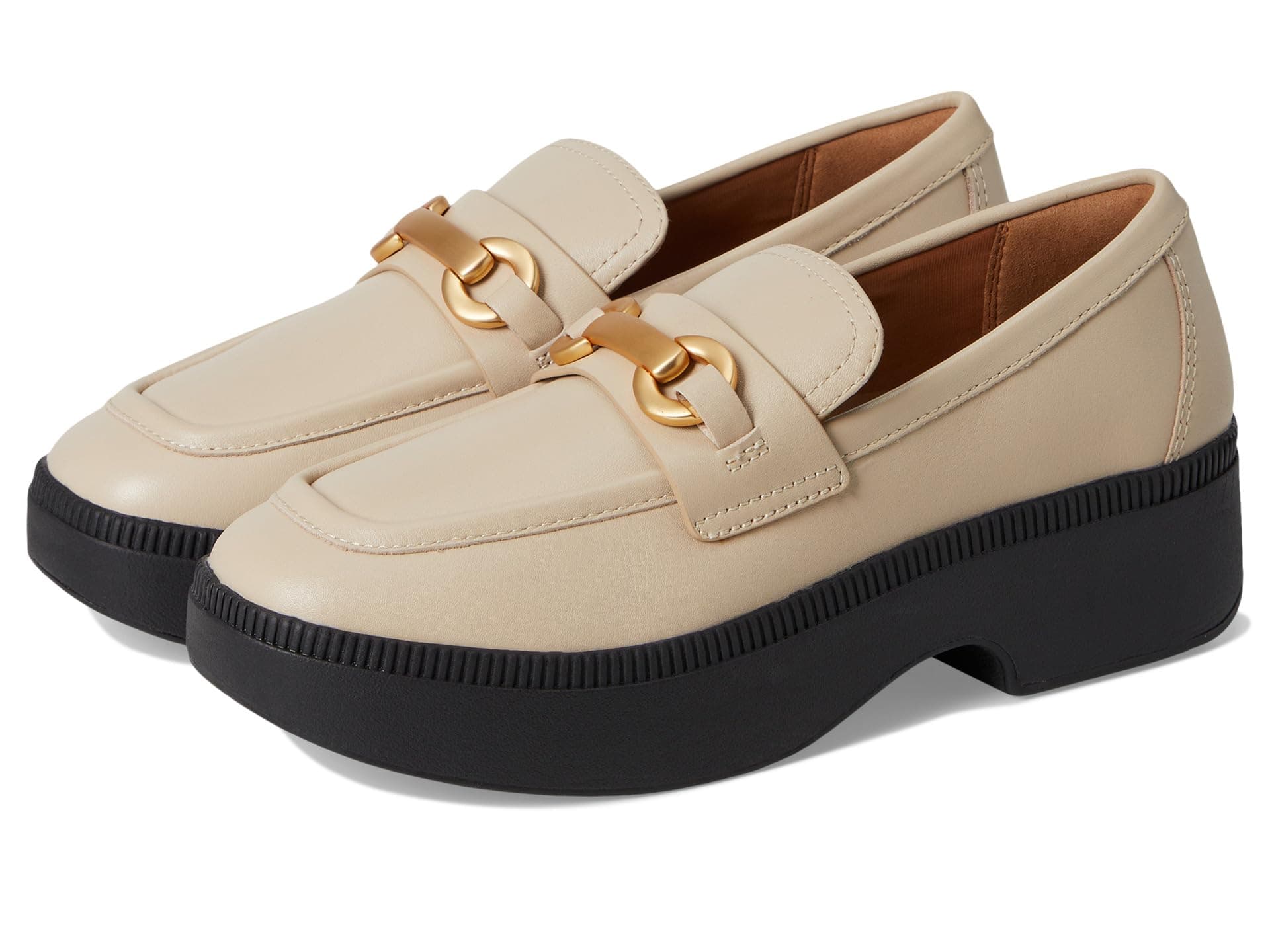 FitFlop F-Luma Chunky-Snaffle Leather Demi-Wedge Loafers — cor Bege