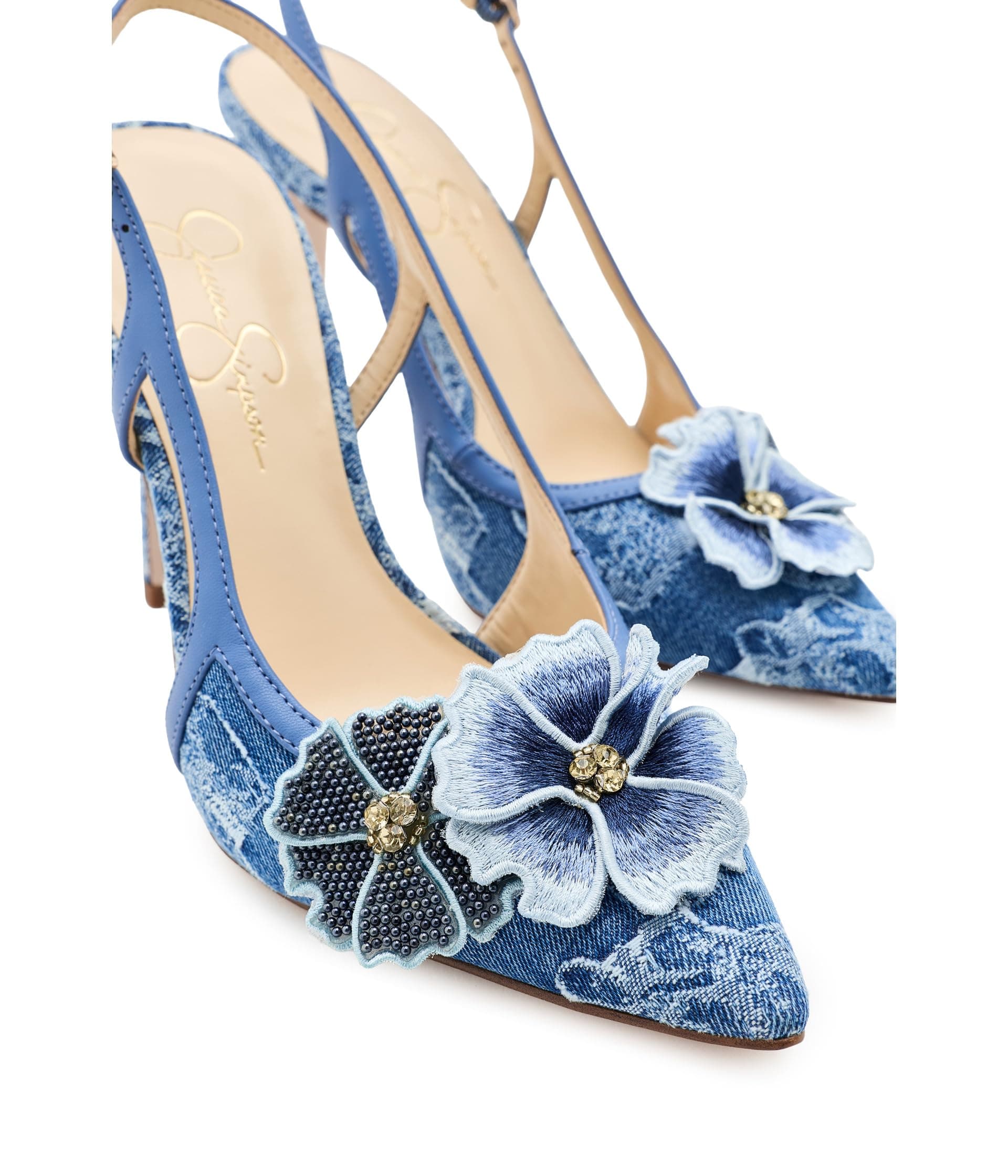 Jessica Simpson Pilitia 3D Floral Denim High Heels — vista 3