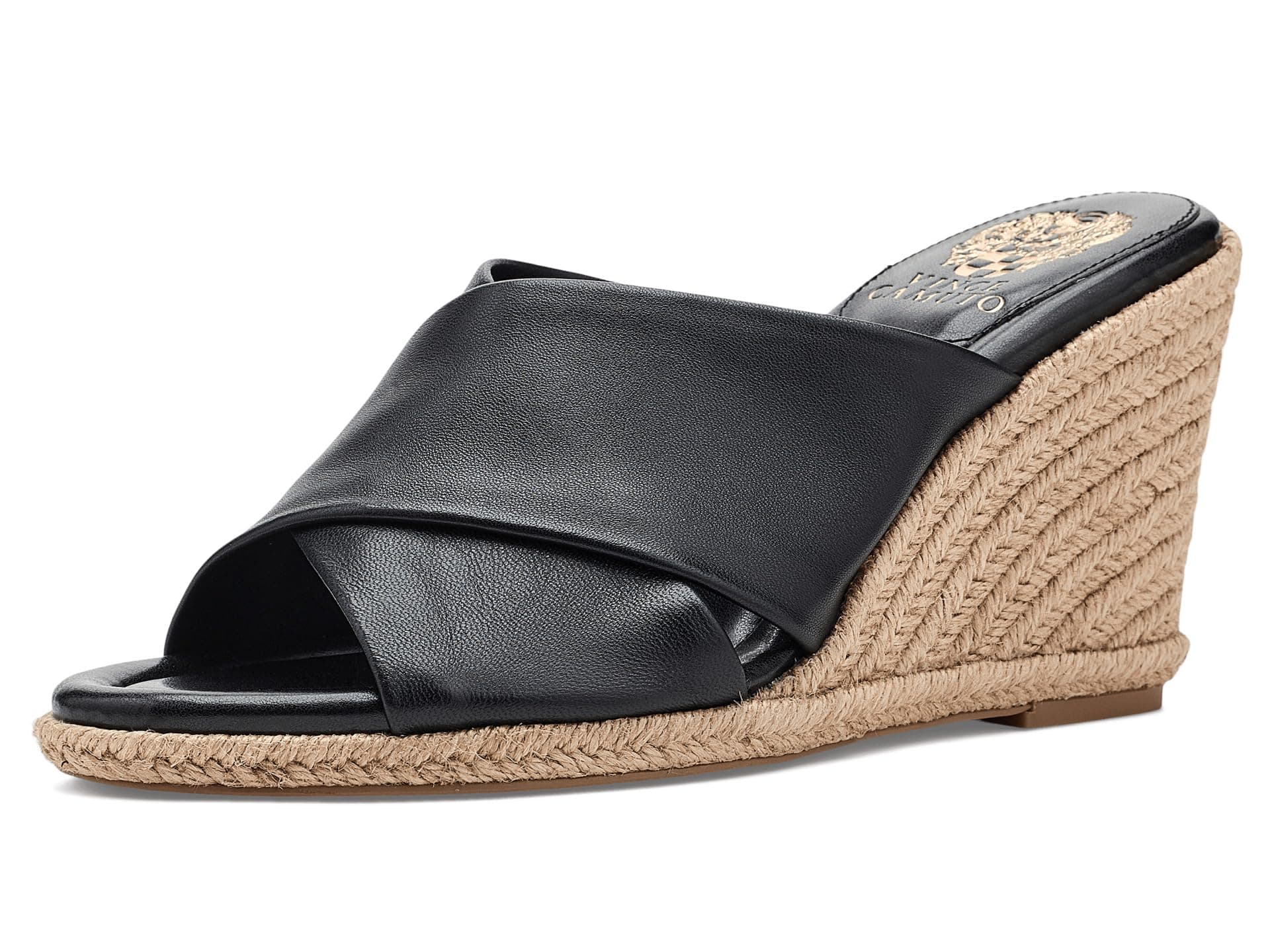 Vince Camuto Fisella Cross Band Espadrille Wedge Sandals — cor Preto