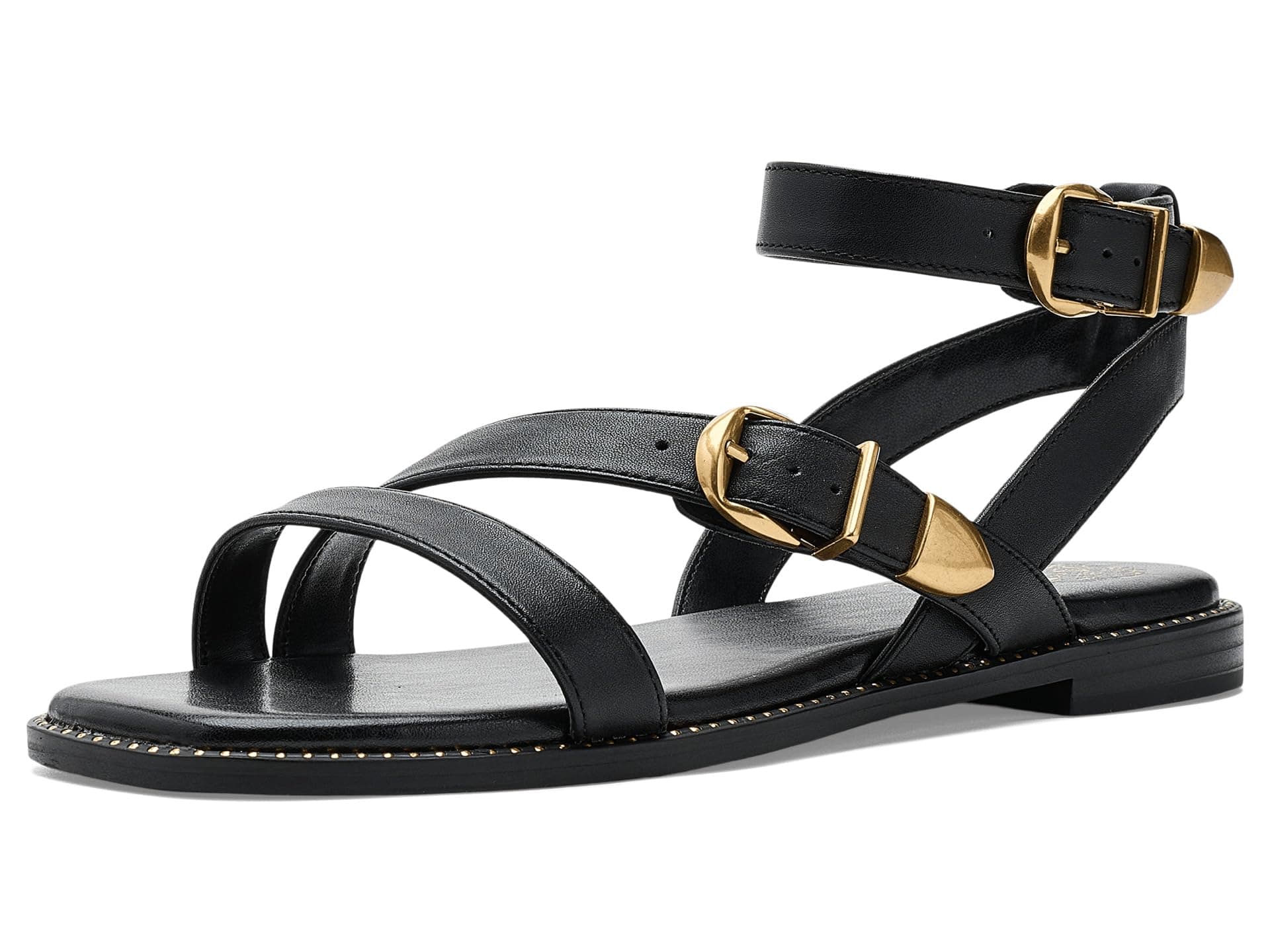 Vince Camuto Neiko Double Buckle Strappy Flat Sandals — cor Preto